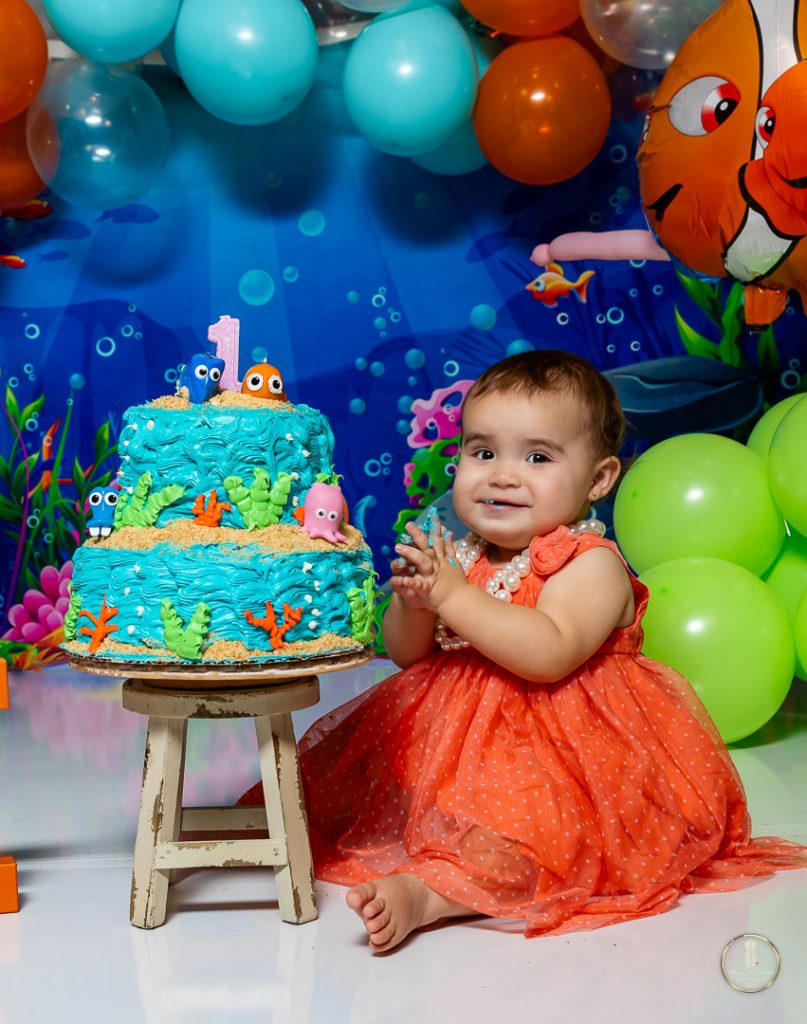 One year old girls finding nemo cake smash session by Brisson Imagery